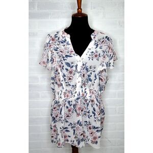 Torrid short sleeve sheer floral peplum‎ button front blouse top size 2X